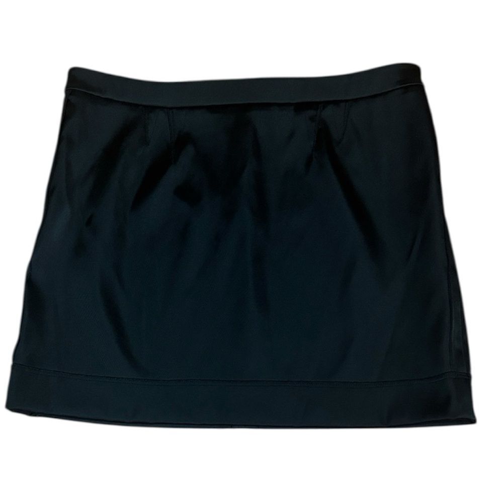 Juicy Couture Black Satin Mini Skirt, exposed seams, zipper, 10